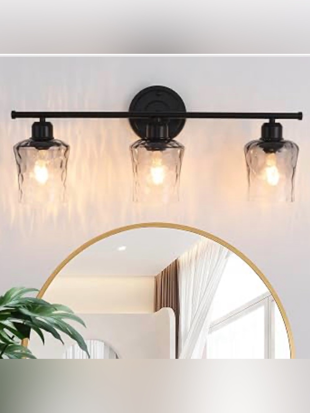 3-Light Bathroom Light Fixtures Black Vanity Light with Grey Glass Shade
Modxian